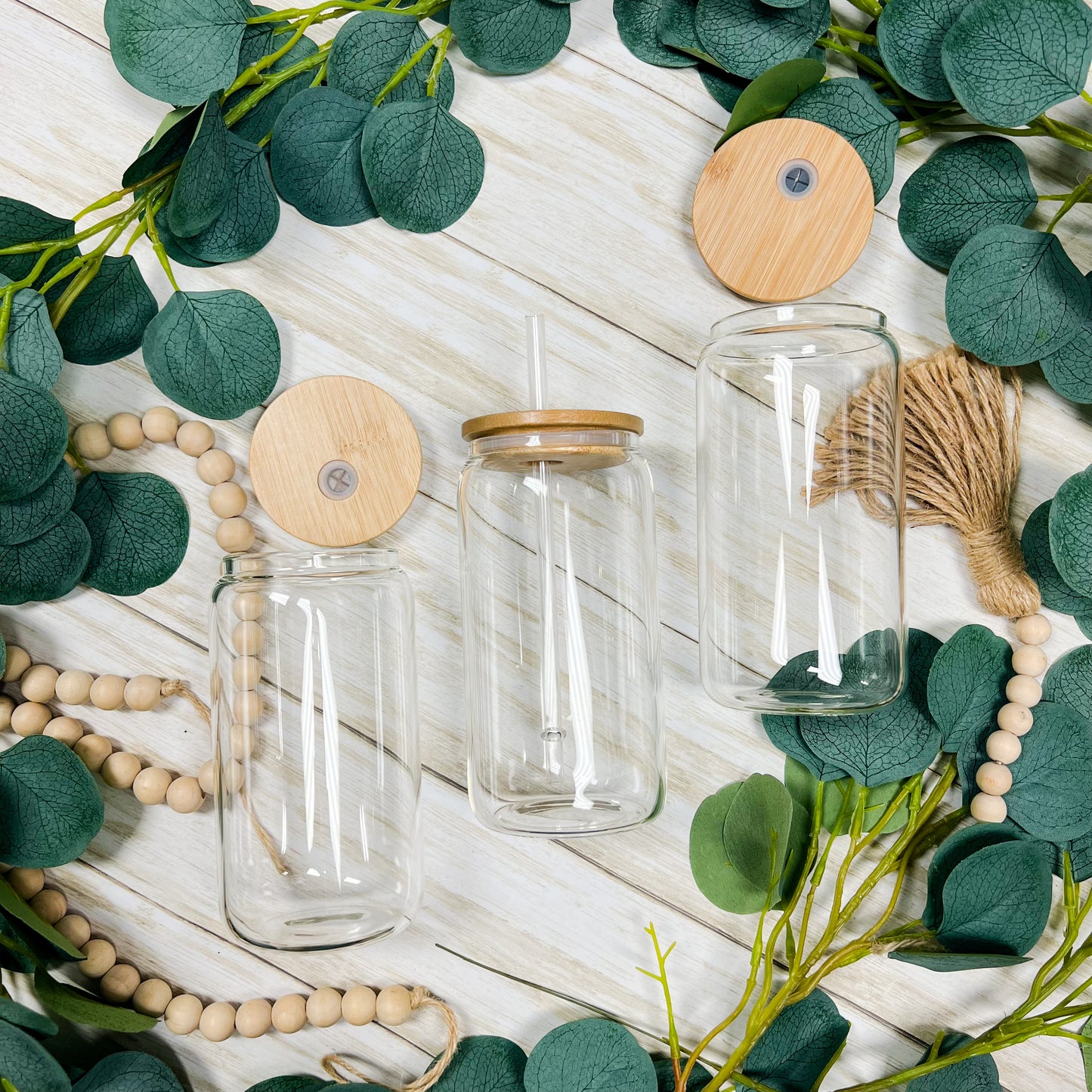 16oz Sublimation Glass with bamboo lid and straw Blanks