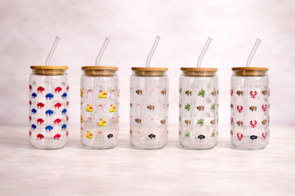 16oz Signature Glass Tumblers – Lid, Straw & Seasonal Designs