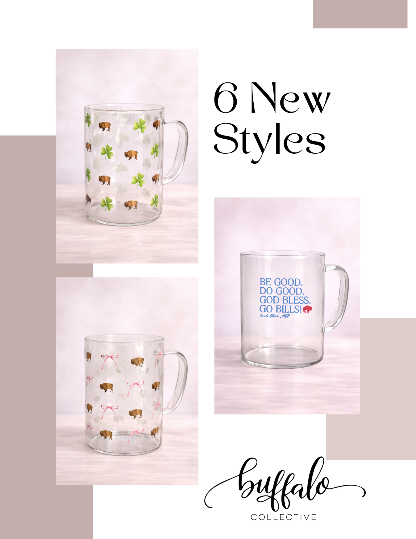 12oz Everyday Glass Mugs – Fun & Festive Designs