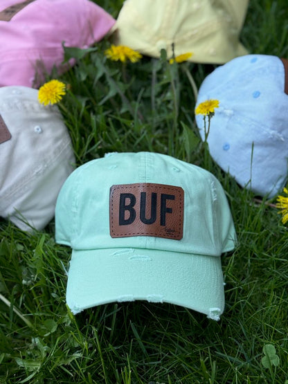 Vintage Distressed Look BUF Patch Womens Baseball Hats