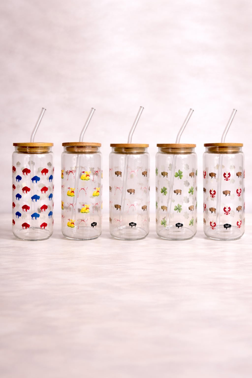 16oz Signature Glass Tumblers – Lid, Straw & Seasonal Designs