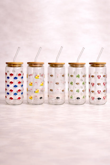 16oz Signature Glass Tumblers – Lid, Straw & Seasonal Designs